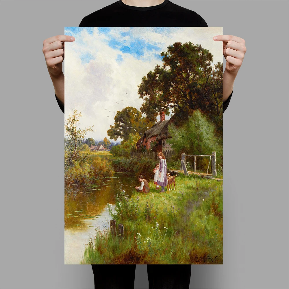 Classical Art Wall Decor The Children are Fishing Painting Printed On Canvas Home Decor Items Illustration