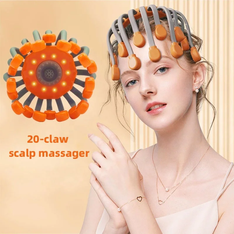 20 Tentacle Octopus Scalp Massager 360 Rotation Heating Function Stress Relief Electric Head Massager