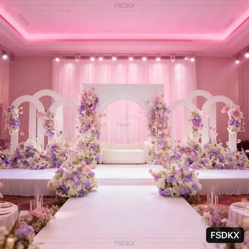 

FSDKX Hot Sale Wedding Event Stage Decoration Pvc Backdrop Arch White Curve Backdrop Stand for Party