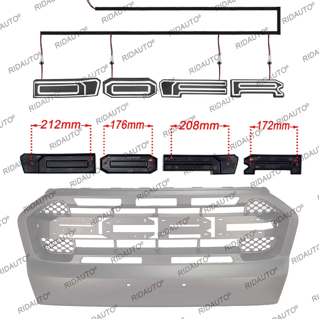 White LED Glowing Lighted Incandescent 4 Letter for Modified Raptor Grill Grille For RANGER 2015-2021 T7 T8 DIY Luminous Upgrade