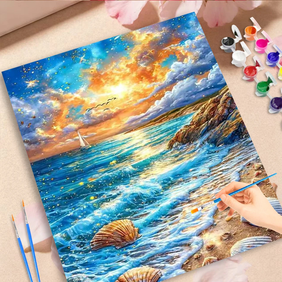 

GATYZTORY Sea View Painting By Numbers For Adults Artwork Scenery Interior Handiwork Art Picture Drawing