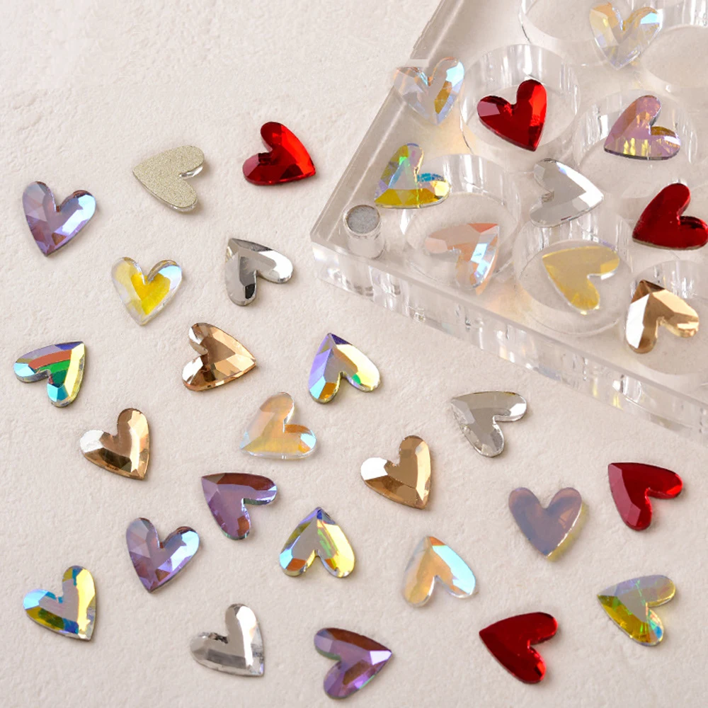 

20pcs INS Hot Crystal Nail Art Charm 3D V-shape Flat-back Aurora White Red Heart Nail Decoration DIY Luxury Nail Accessories