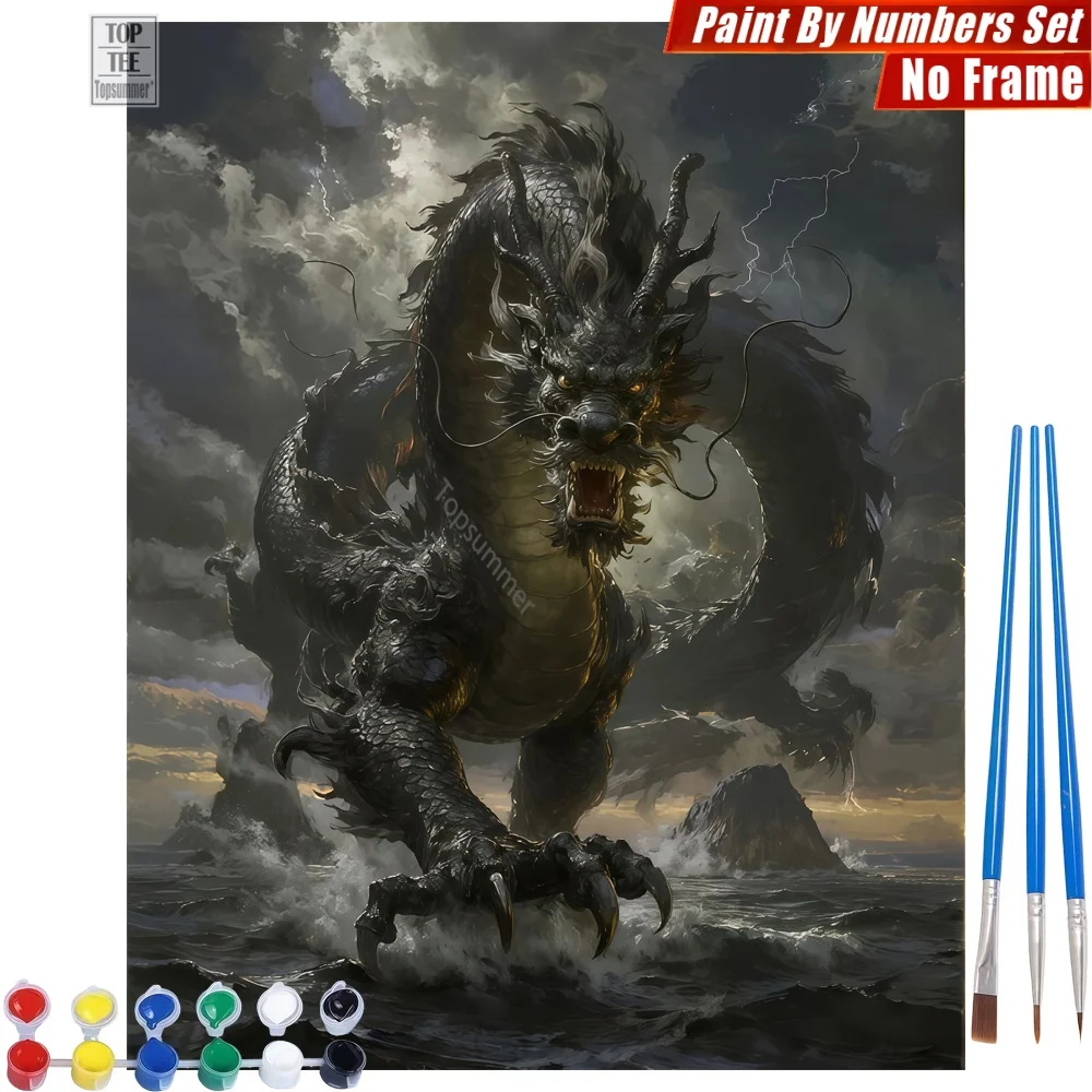

Набор для цифровой живописи маслом «Черный дракон» - Драконья морская пасть, декор для дома, подарок на День отца для папы