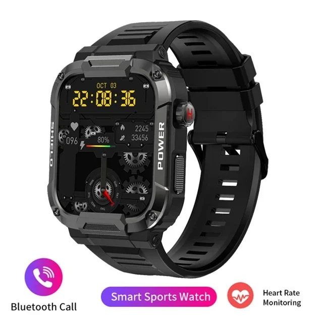 

2024 New MK66 Men's Smartwatch - 400mAh Battery IP68 Waterproof Heart Rate Detection Outdoors Bluetooth Call Military Style