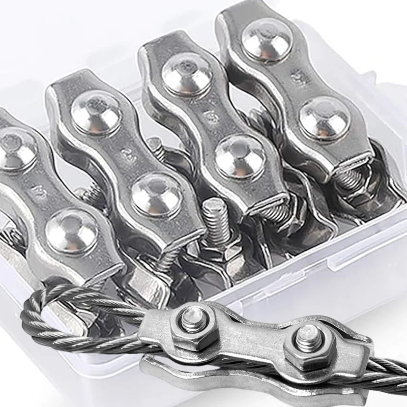 Stainless Steel Duplex Wire Rope Clip M2-M8 Double Bolt Hanging Light Wire Cable Clips Anti-Slip Rope Grip Fixing Fasteners