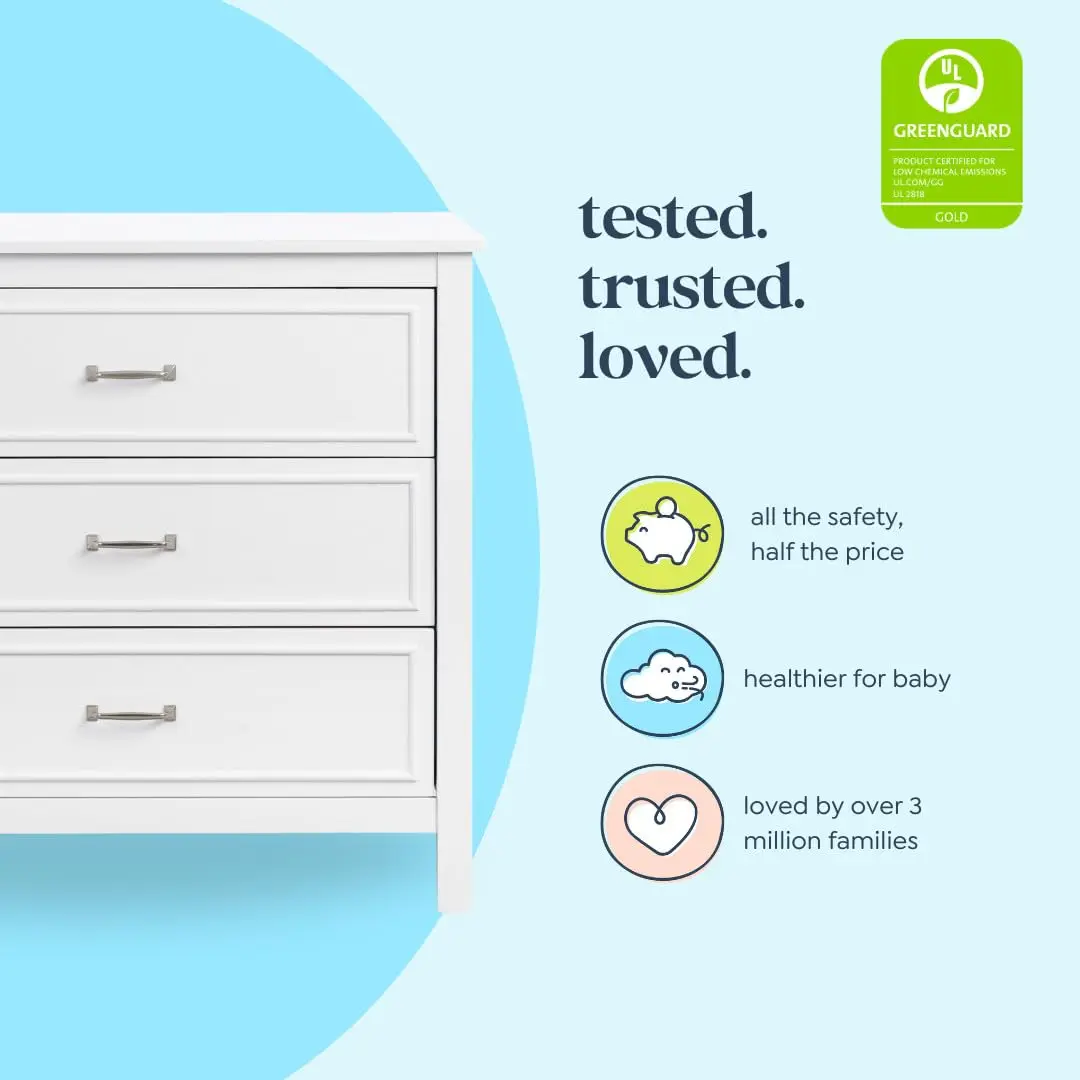 Cômoda Charlie com 3 gavetas em branco, 35 x 20 x 34 polegadas (pacote com 1)