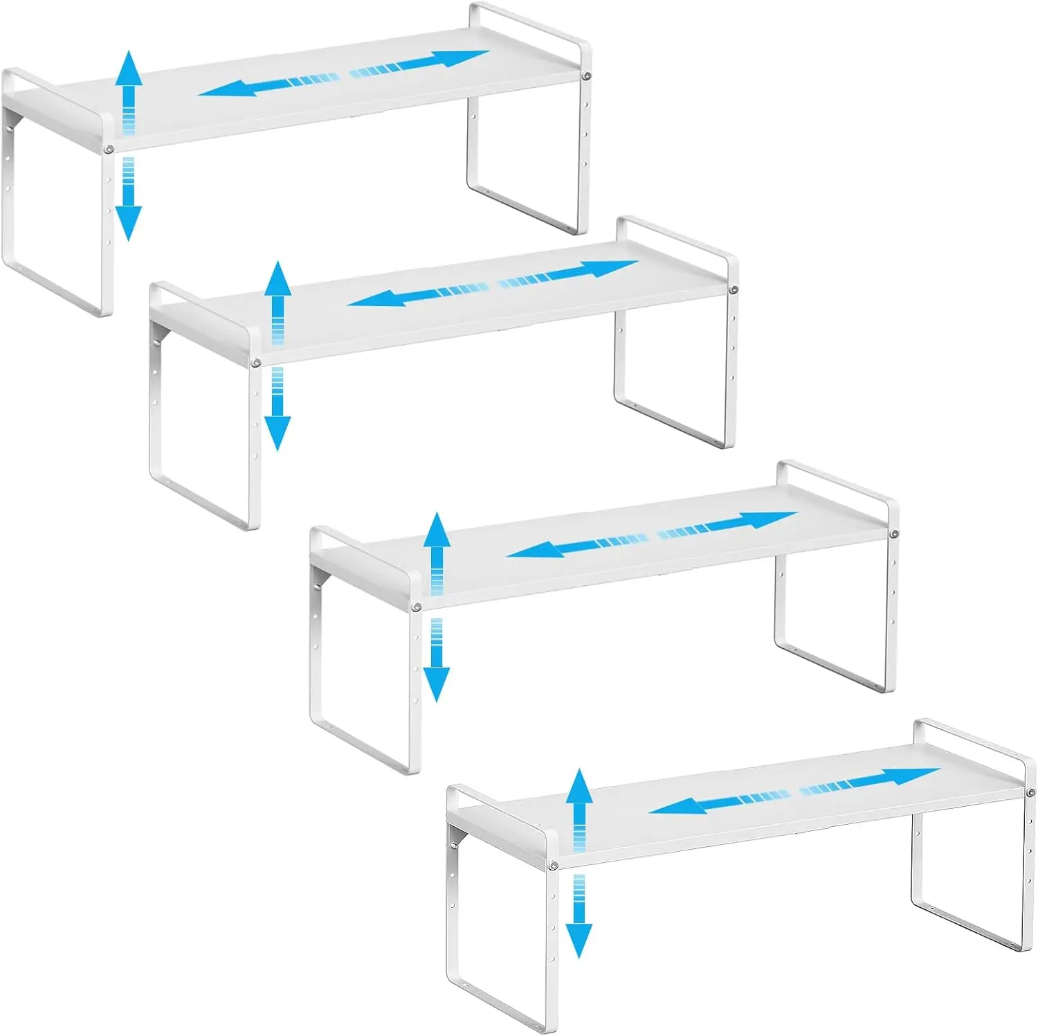 

Adjustable Kitchen Shelf Organizer Set of 4, Expandable Countertop Storage, Stackable Design, Heavy Duty Space Saver