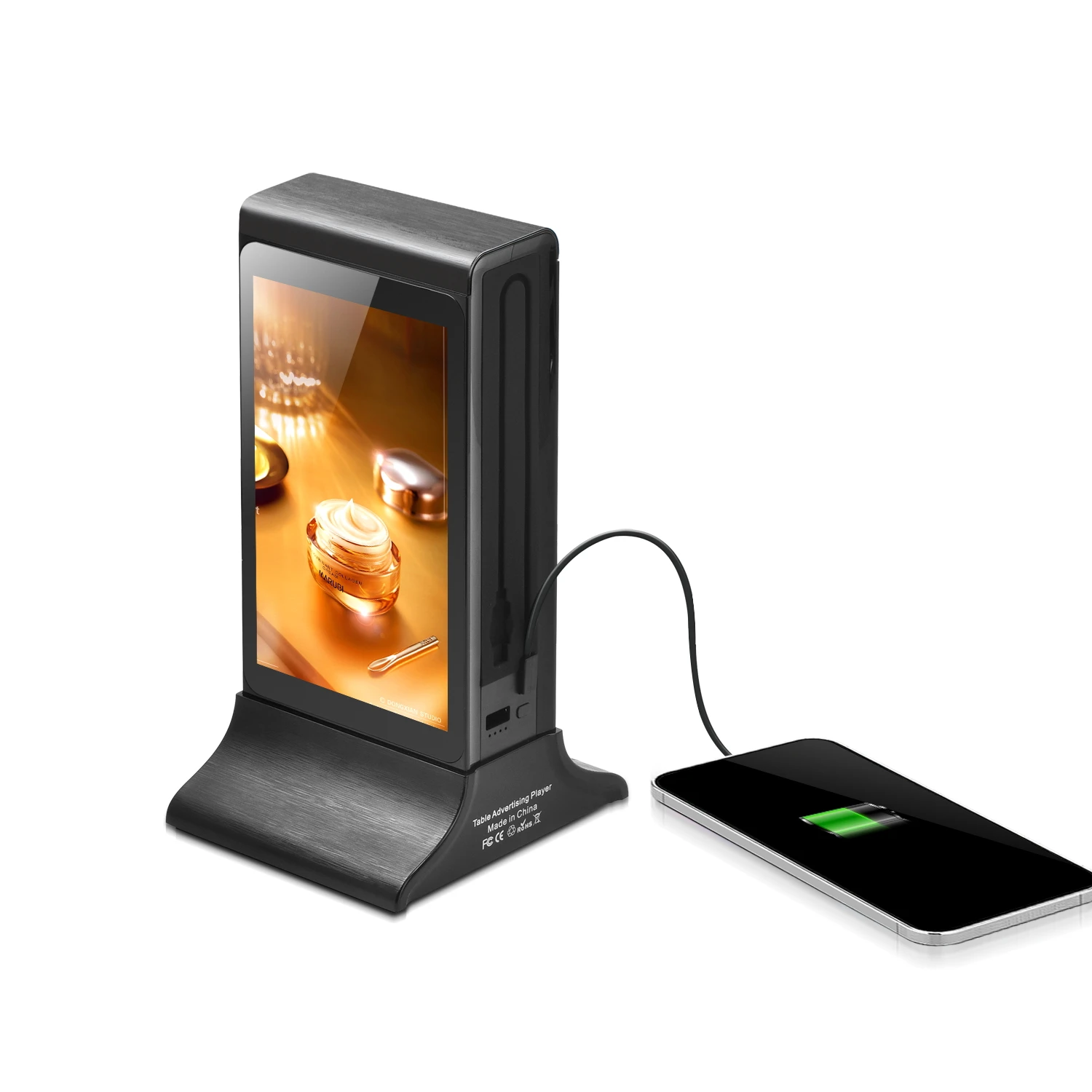 

835G Desktop Digital Display Restaurant Menu Power Bank Wireless Charger Table Cell Phone Advertising Charging Station