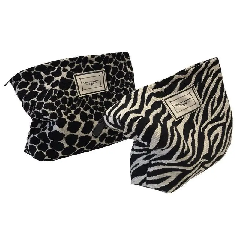 Korean Fashion Leopard Print Zebra Print Cosmetic Bag Toiletry Bag Women\'s Handbag Clutch Bag Convenient Large Capacity Stora...