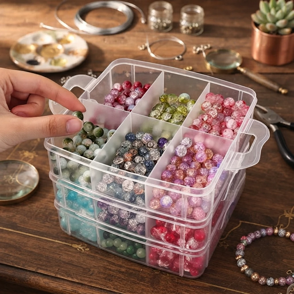 Transparent Adjustable Stackable Compartment Slot Plastic Storage Box For Organizing Toys Jewelry