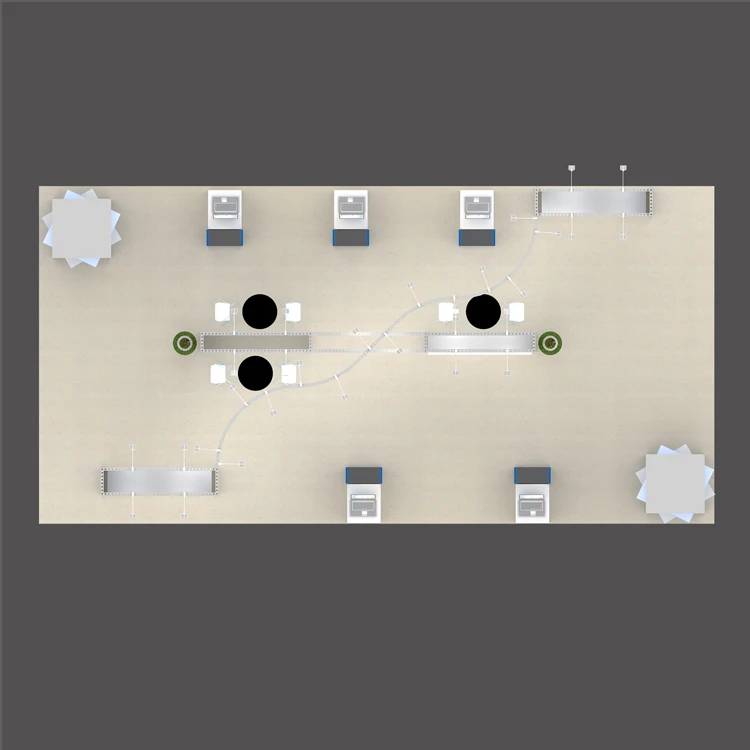 Grande cabina espositiva da 6x12 m con contatori espositivi per fiera