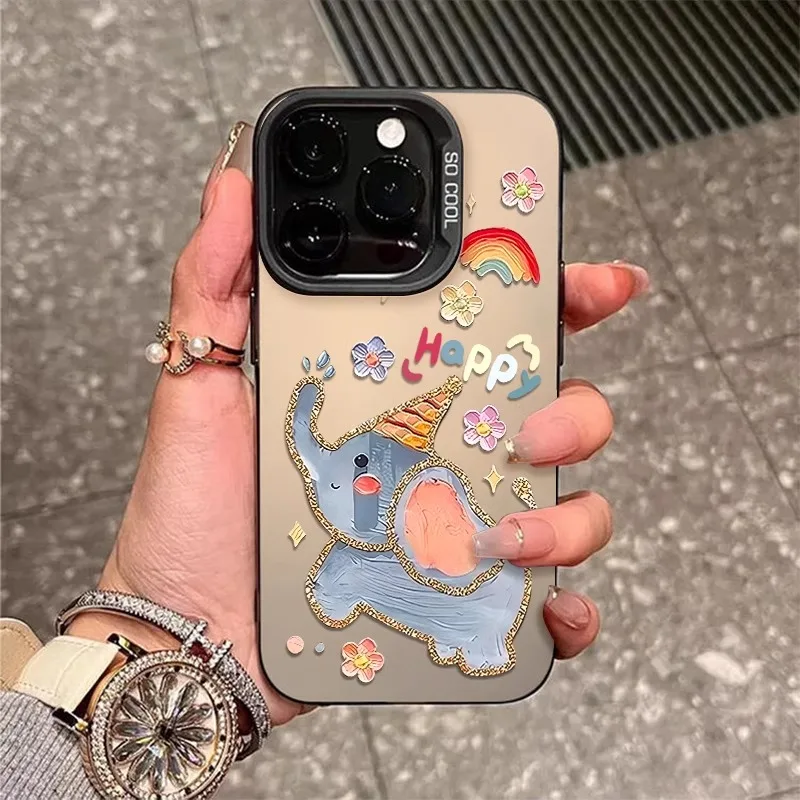 

Blue Rainbow Elephant IMD Phone Case For iPhone 16 15 14 12 13 12 11 Pro Max X XS XR 7 8 Plus 15 16Pro Hard PC Laser Matte Cover