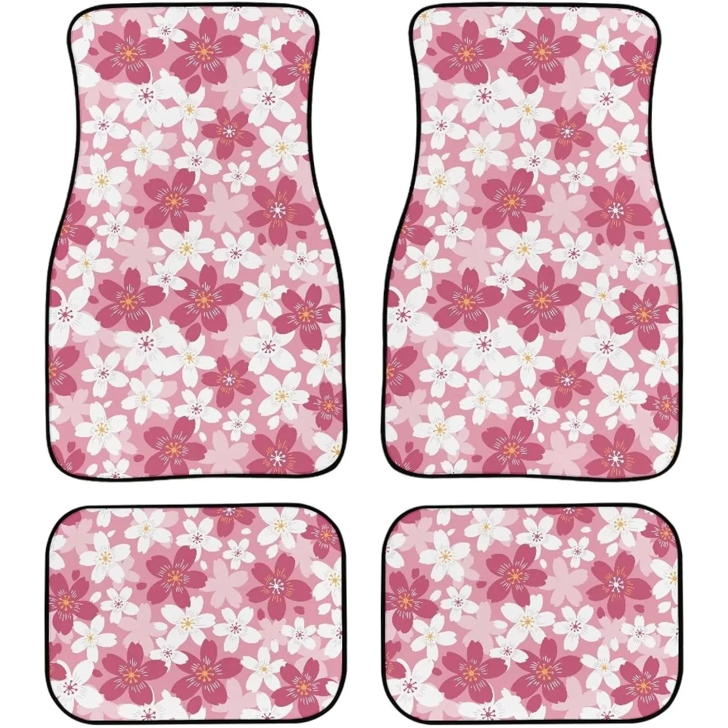 Pink Floral Vehicle Floor Mats Set Of 4 Suitable For Most Suvs, Vans, Sedans, And Trucks, Front And Rear Foot Mats For Car Inter
