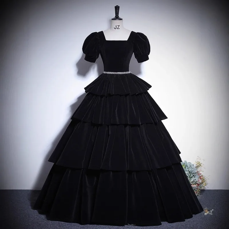 

Black Formal Dress, Coming of Age Ceremony Temperament,student Choir Stage Performance Costume,host Art Exam Dress Customization