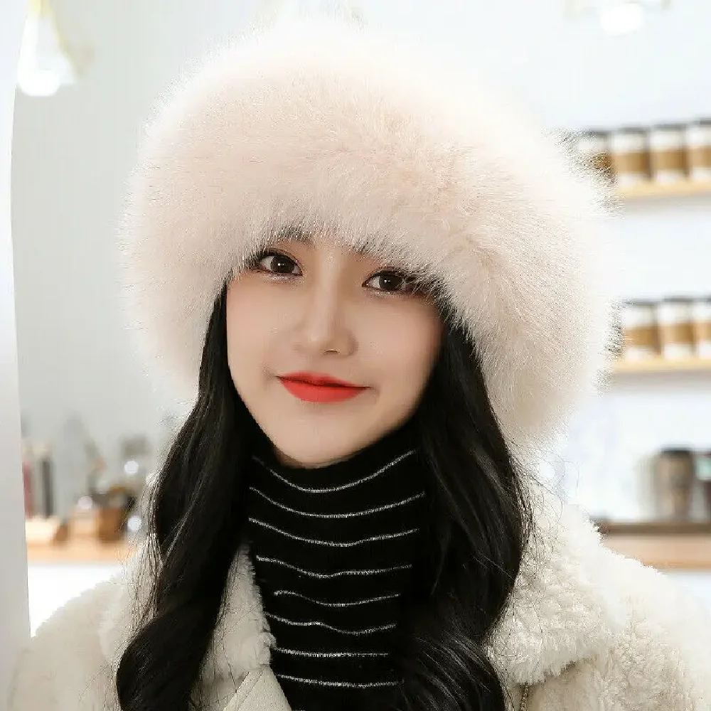 Real Fox Fur Hat Women Winter Warm Wool Beanie Cap Pink Black Biege Grey White