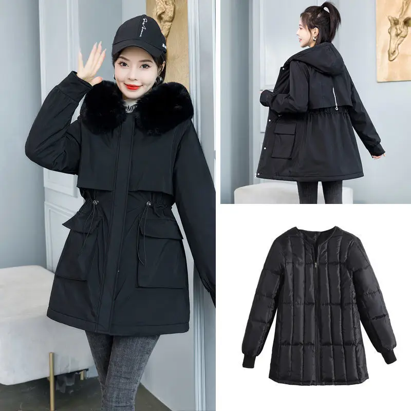 2024 New Winter Jacket Women\'s Hooded Parkas Thick Warm Fur Lining Long Parka Female Three Ways To Wear Distachable Coat Outwear