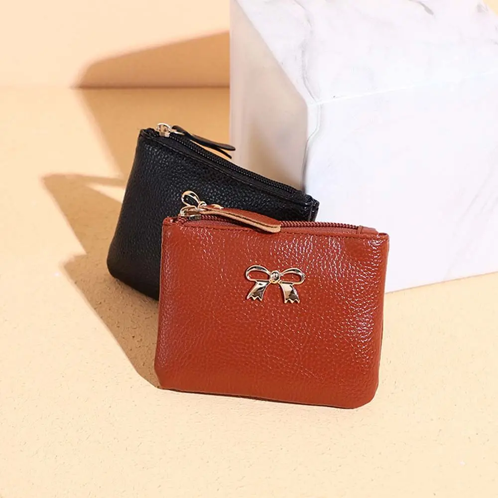 Porte-cartes en cuir PU solide pour femmes, mini porte-cartes à fermeture éclair, porte-cartes, poudres de cartes, pièce de monnaie, petit sac d'argent d'hectare, mode