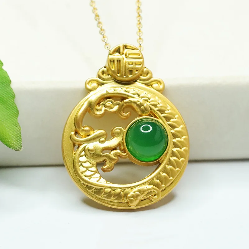 

Ice King Green Chalcedony Zodiac Dragon Agate Necklace Year of the Dragon Jewelry Dragon Pendant