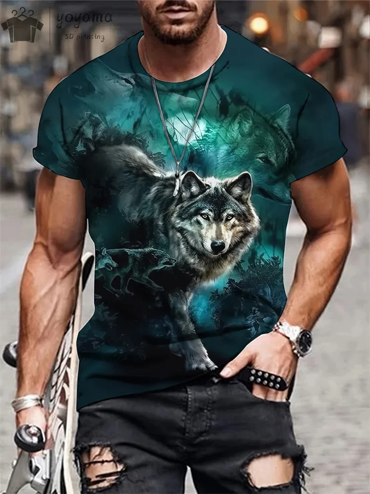 Wolf lion men\'s T-shirt summer men\'s T-shirt fashion short sleeve new men\'s wear3D printing T-shirt oversized Men\'s Clothing