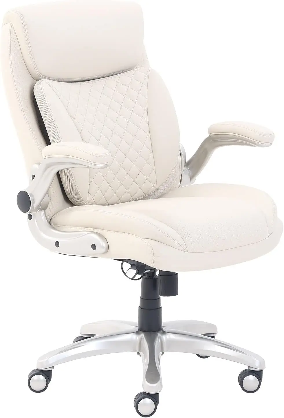 Ergonomic Desk Office Chair, Flip-up Armrests, Adjustable Height, Cream Leather computer chair  office furniture