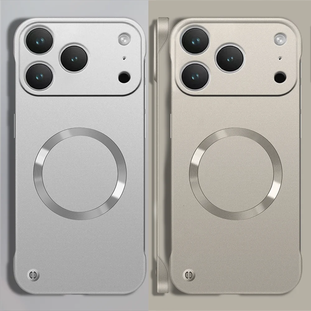 아이폰 16 17 프로 맥스 에어 14 15 13 12 무선 충전 도금 PC 커버용 마그네틱 맥세이프 울트라 슬림 프레임리스 폰 케이스