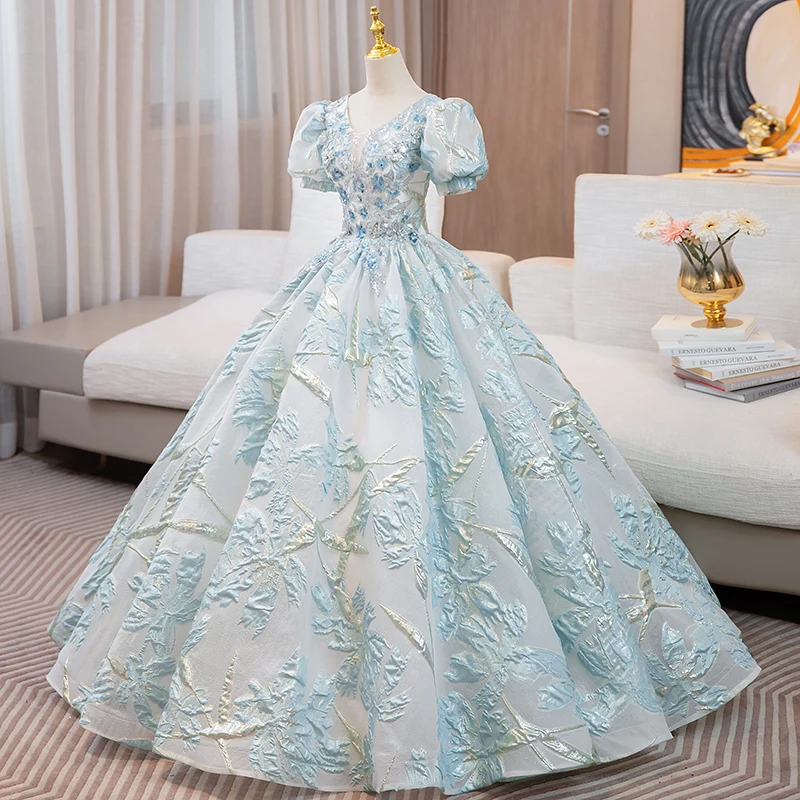 15 Year Old Dress Ashley Gloria15 Quinceanera Dresses Short Puff Sleeve Party Dresses Classic V-neck Floor-length Ball Gown