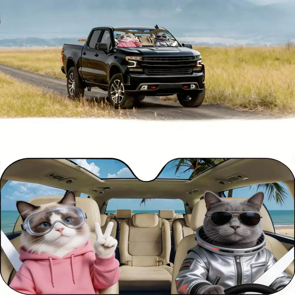 

Space Cat Car Crew Sun Visor Reusable Aluminum Foil Windshield UV Protection Heat Insulation Cover Foldable Sun Visor Shade