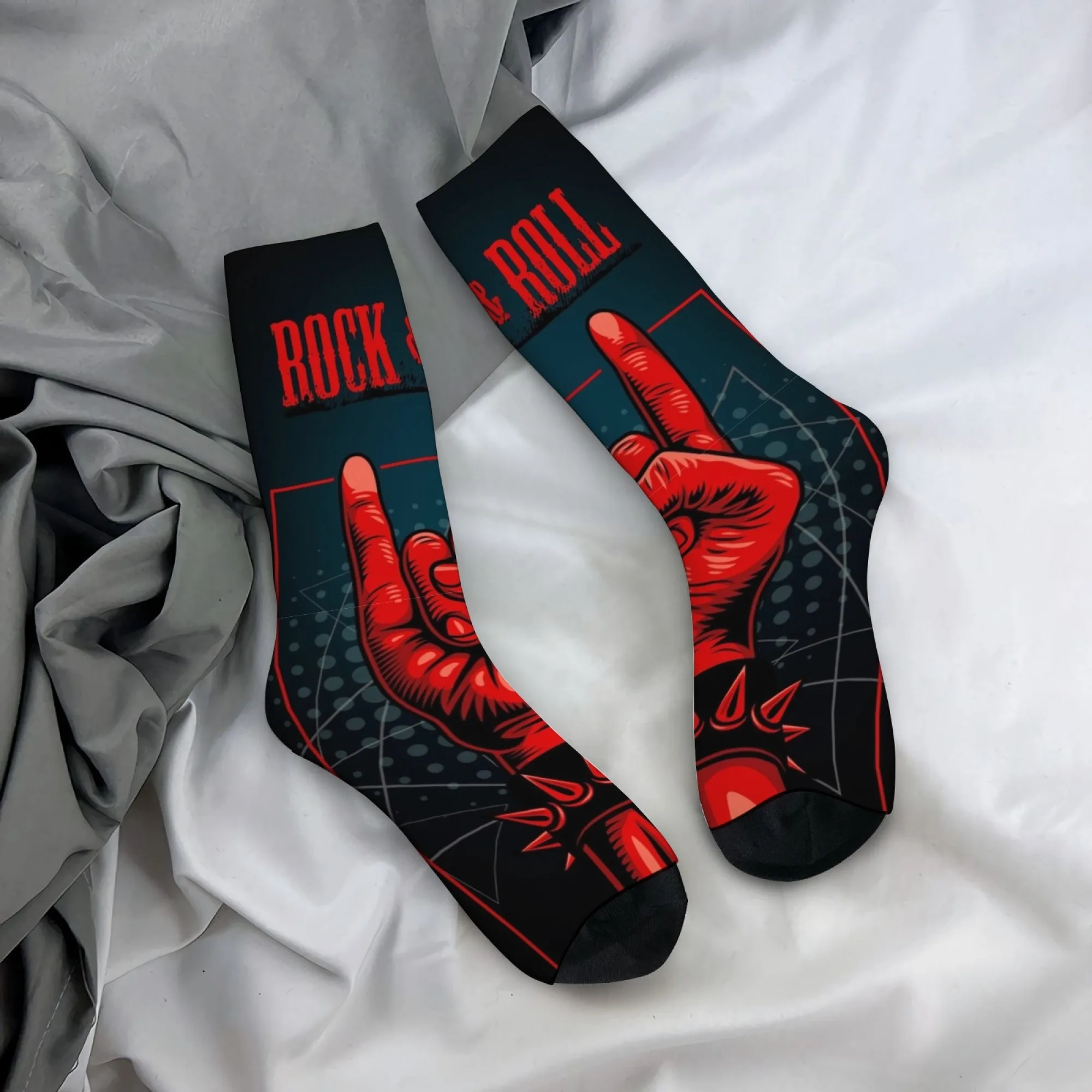 

ROCK & ROLL Street Hip-Hop Men's Socks Novelty Funny Happy Crew Socks Retro Style Casual Fashion Sports Socks Crazy Party Gift