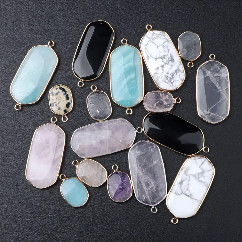 2pcs/lot Natural Amazonite Stone Pendant Slice Agates Howlite Connector Charms Fit Necklace Bracelets Jewelry Accessories Supply