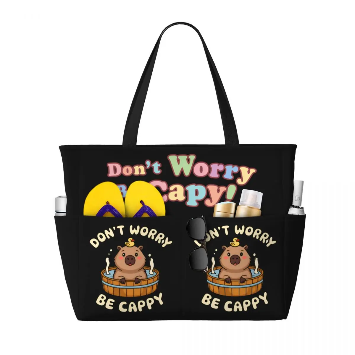 

Custom Don't Worry Be Cappy Capybara Travel Tote Bag Women Large Capacity Grocery Shoulder Shopping Bags