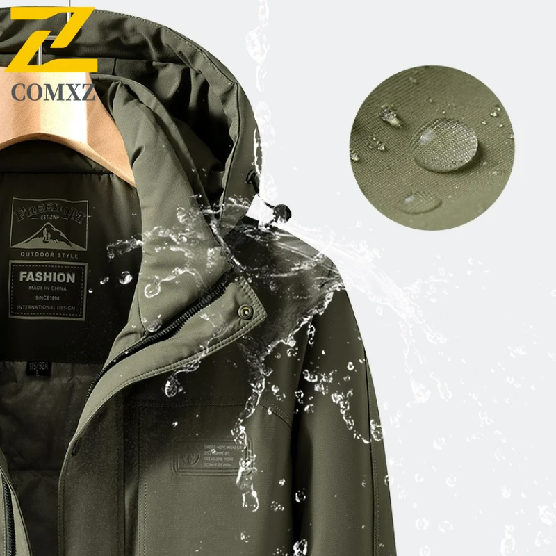 COMXZ 2025 Winter Down Jacket Mens High-end Luxury Lightweight White Duck Down Warm Parka Cleanfit Waterproof Hooded Puffer Coat