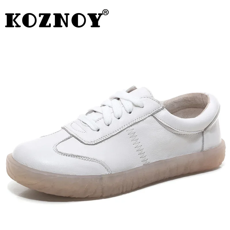 Koznoy 2.5cm Cow Genuine Leather Women Loafer High Brand Platform Slippers Autumn Flats Fall Vulcanize Chunky Sneaker Shoes