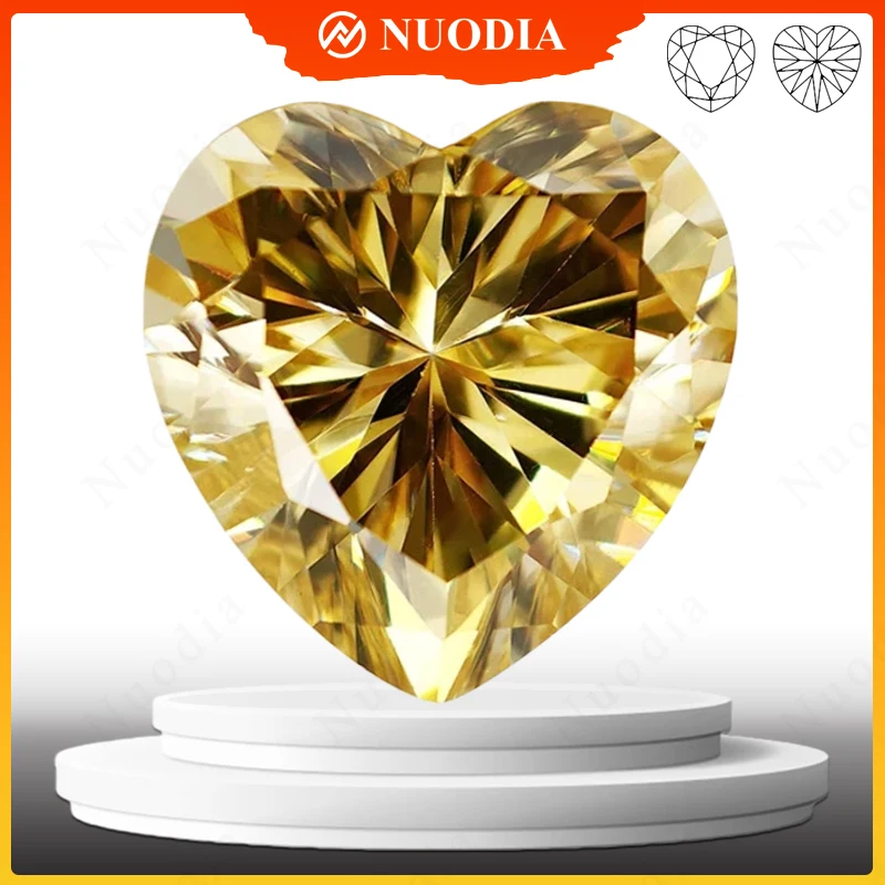 Lemon Yellow Moissanite Stone With Certificate Heart Cut 0.5-5.0ct Certified Moissanite Loose Gemstone Positive Pass Tester GRA