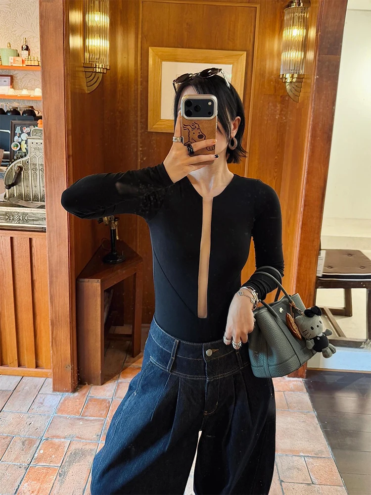 

Сексуальный облегающий комбинезон с длинными рукавами для женщин: осенне-зимняя модель для ношения как под одежду, так и поверх нее, с высокой эластичной талией, утягивающий топ