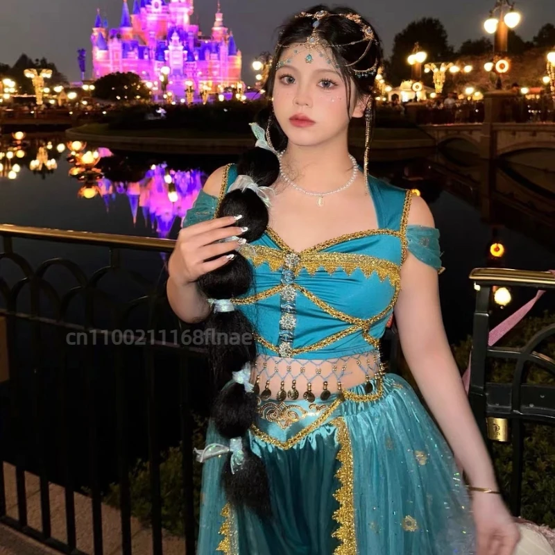 Nuovo set da 7 pezzi per la danza del ventre da donna, set di costumi di Halloween per la danza del ventre della principessa Jasmine di Aladino