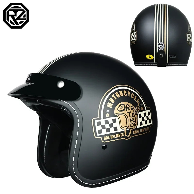 

Orz Motorcycle Helmet with 3C Certification for Men and Women 3/4 Retro Half Helmet Can Be Equipped with Bluetooth