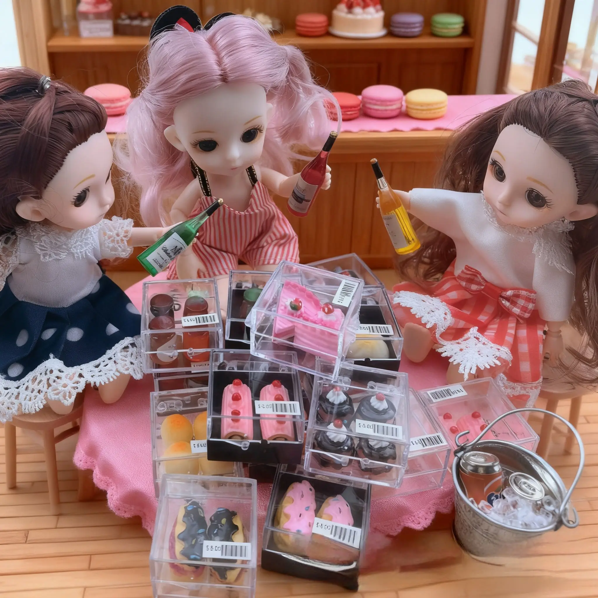 

6picecs New Arrival Dollhouse Accessories - Miniature Food Play Set, Puzzle Realistic Cake & Craft Box for 1:12 Dollhouse