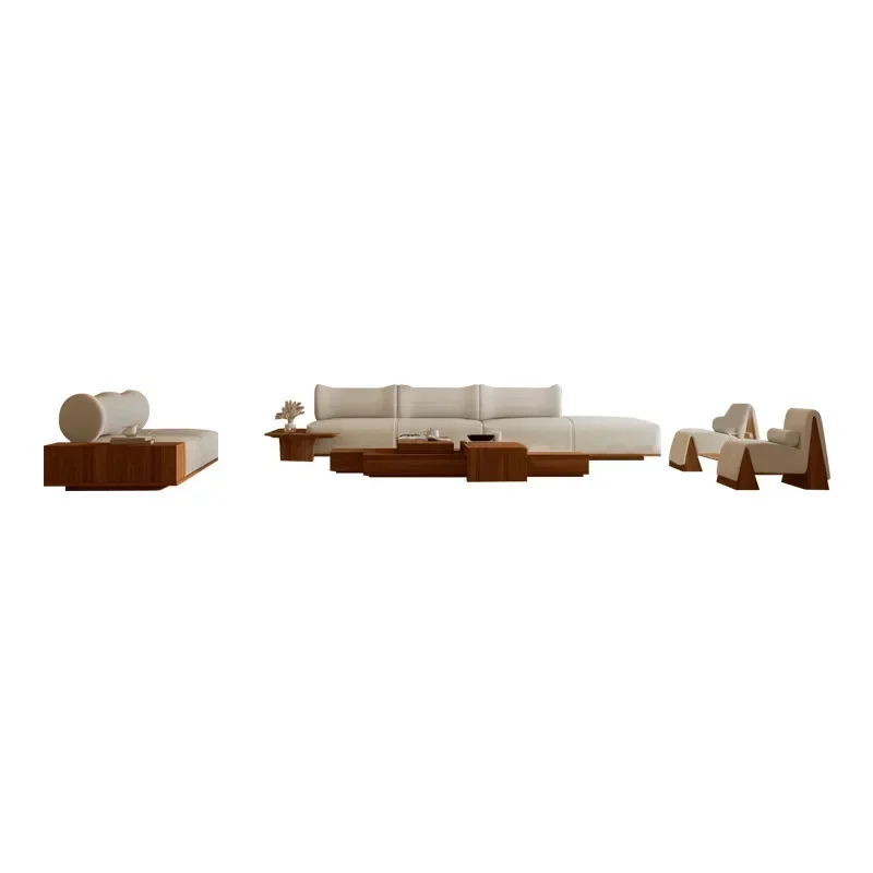 Modern Minimalist Log Solid Wood Fabric Sofa Combination Model Room Villa Hotel Sales Office Wabi Sabi Wind Furniture