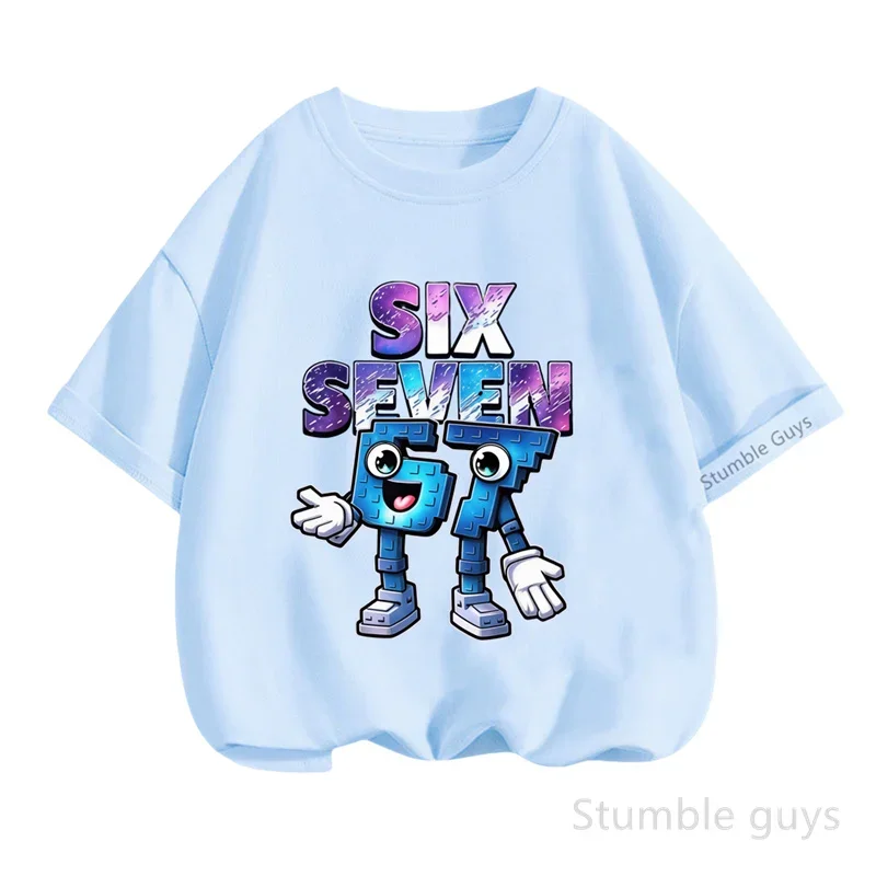 Faded Graffiti Style Six Seven Letter Above Blocky 67 Character Graphic Red Tee Fashion Kids Casual Gaming Clothes
