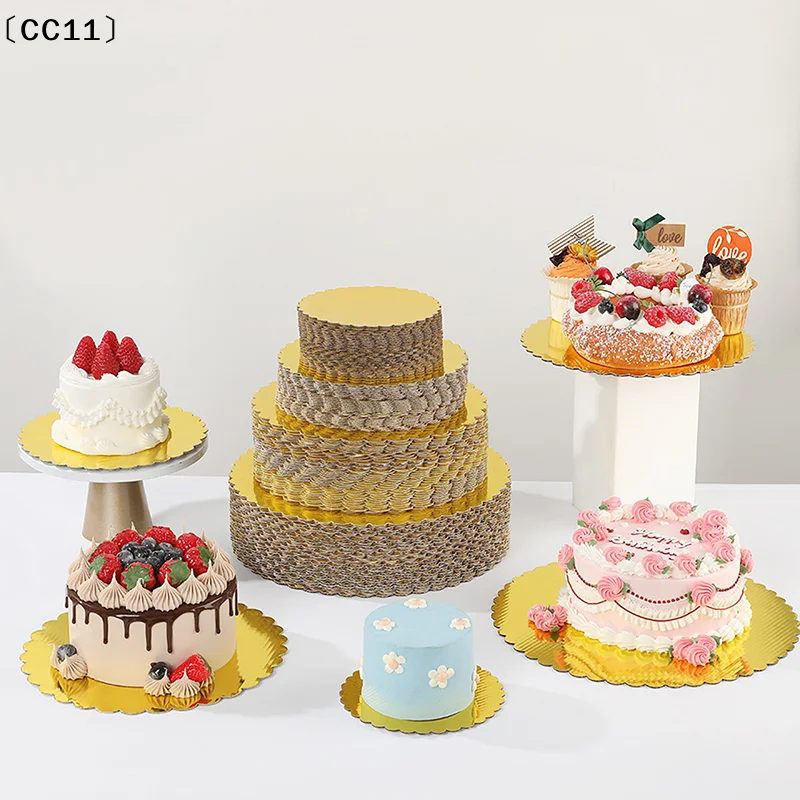 4/5/6/7/8/10 Inch Golden Round Cake Boards Circle Cardboard Base Cupcake Dessert Tray Birthday Party Cake Decora Supplies〔CC11〕