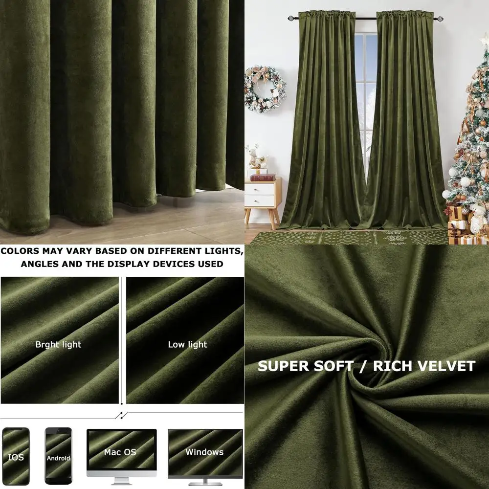 

Роскошные оливково-зеленые бархатные шторы, мягкий винтажный стиль, плотные драпировки для спальни, 52x108 дюймов, 2 панели.