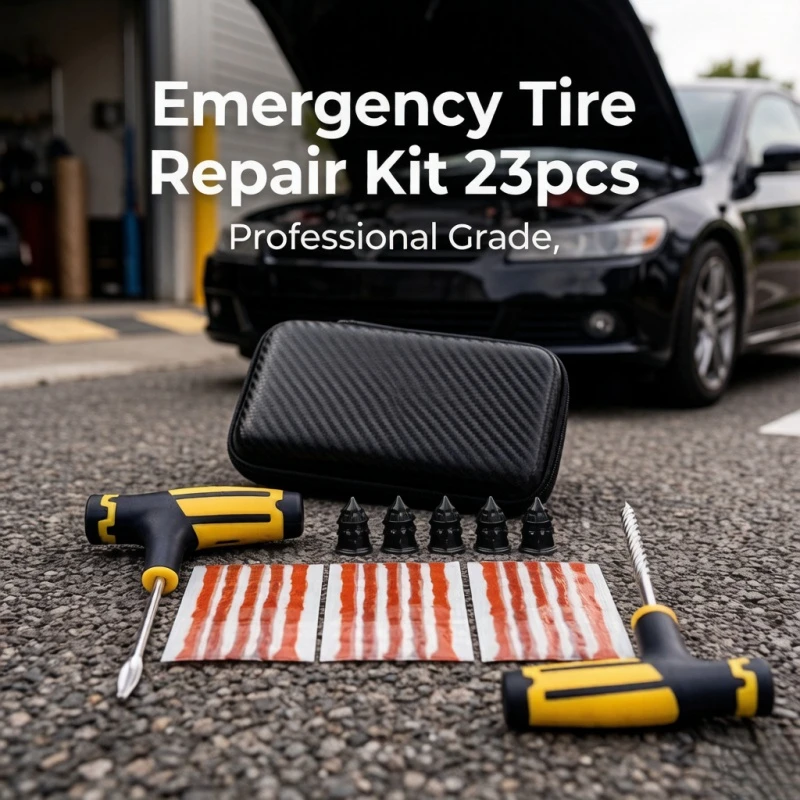 Stocking Stuffers Tire Repair Tool Kit, Portable Puncture Plug Repair Set with Needle Nose Pliers, Auto Bike Tubeless Tire Studd