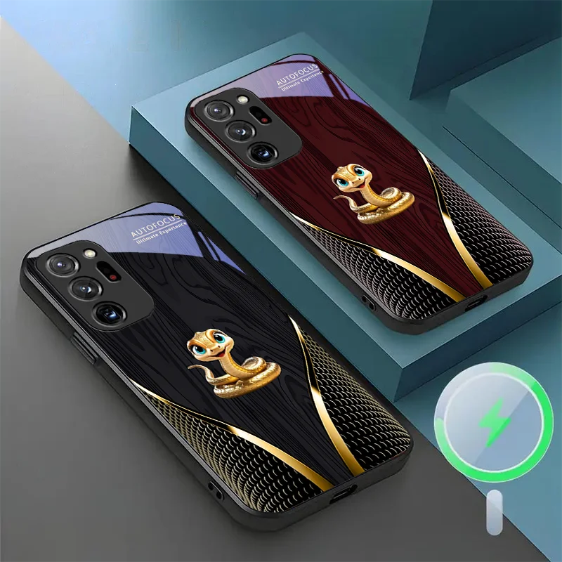 Magnetische Glas-Handyhülle mit hyperbolischer Holzmaserung und Schlangenmuster für Samsung S 26 23 25 Edge 4 5 G 24 21 Ultra 22 FE 20 PLUS