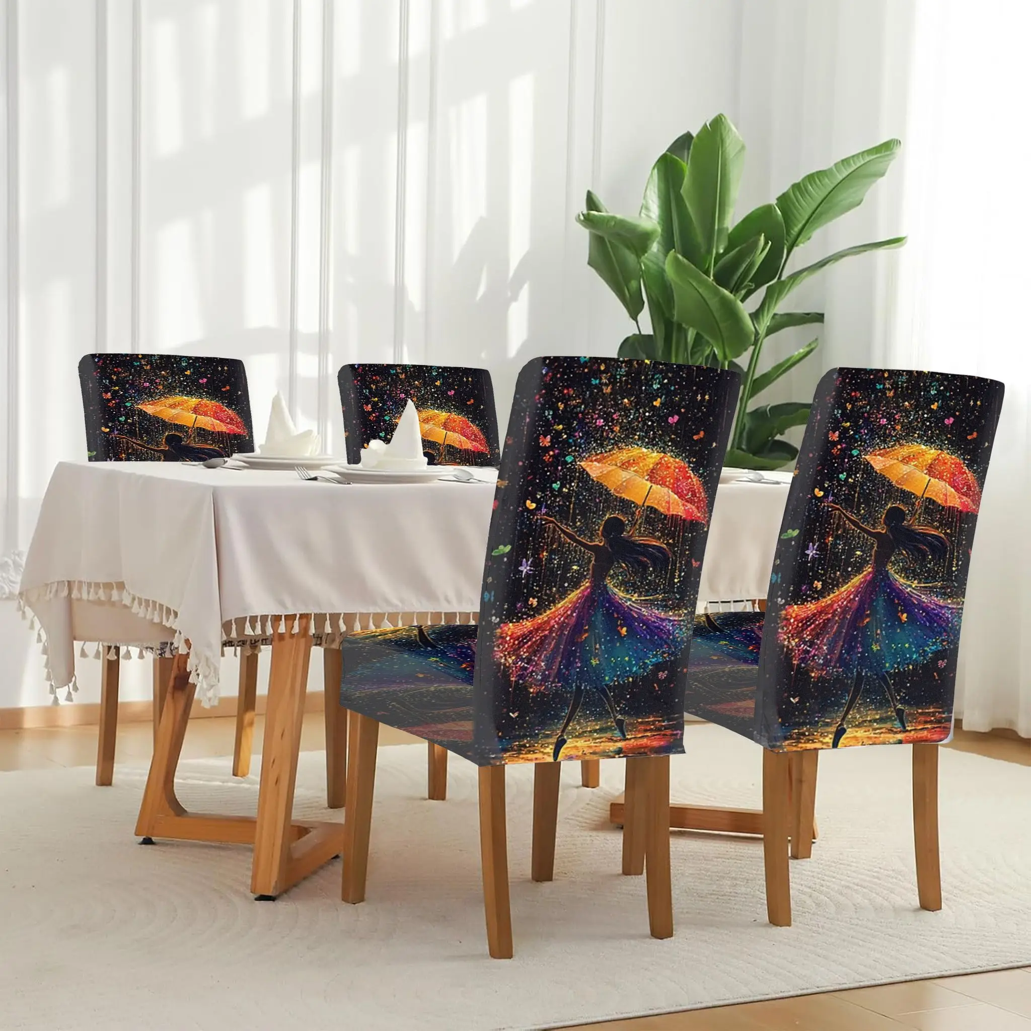 

Чехол для обеденного стула Stretch: Фантастическая Муза дождливой ночи, съемный, моющийся, для домашнего использования