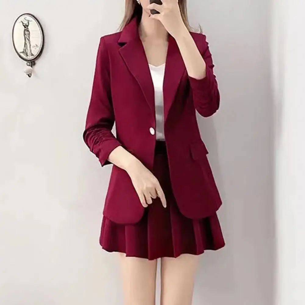 

Long-sleeve Jacket Short Skirt Set Women's Commuting Style Suit Set Long Sleeve Jacket Pleated Mini Skirt for Spring/autumn