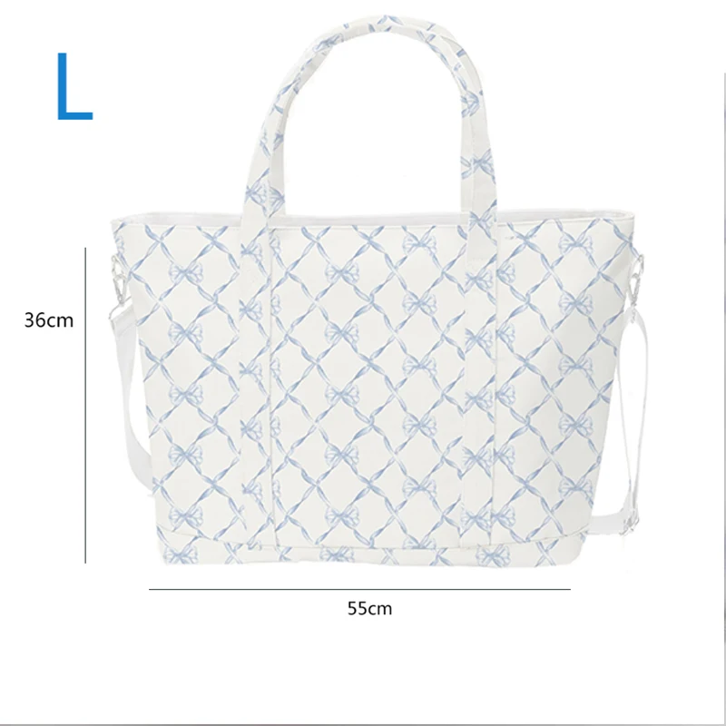 New Design Nylon Bow Grid Pink Blue Printed Ladies Tote Bag Waterproof Handbag Women Girl Travel Shoulder Bag