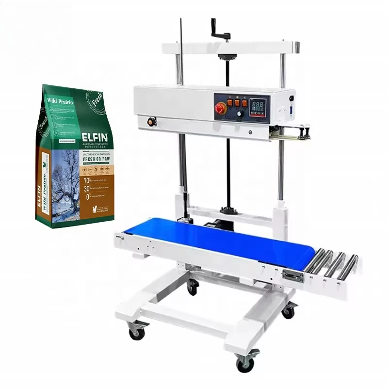 FR1100 Factory Price Height Control Heavy Duty Band Sealer Continuous Plastic Bag Stand up Code Printer Vertical Sealing Machine