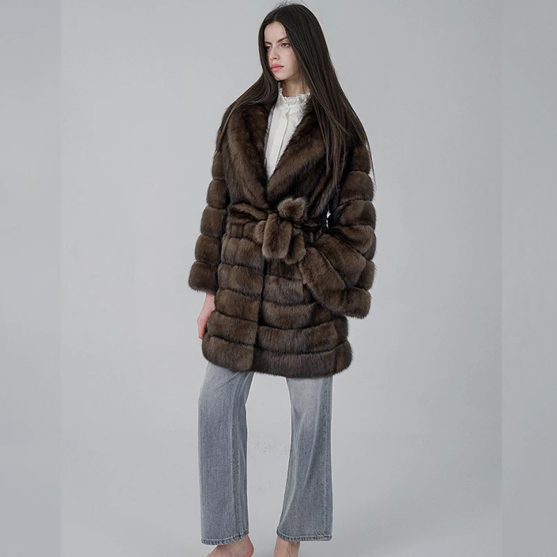 Ftangaiur Winter Import Russian Sable Fur Coat Turn-Down Collar Unique Private Customization Medium Natural Real Sable Fur Coats