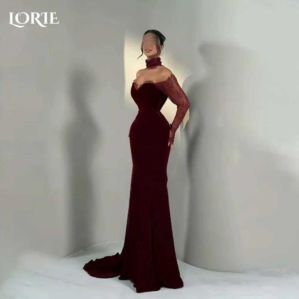 

LORIE Lace Saudi Party Dress Long Sleeve Applique A-Line Evening Dress Prom Dress 3D Flower Illusion Party Gown Club Customized