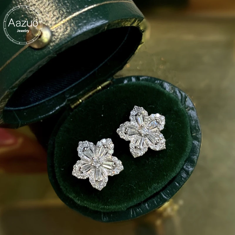 

Aazuo Роскошные ювелирные изделия из белого золота 18 карат с настоящими бриллиантами 0,40 карата серьги-гвоздики с цветком феи в подарок для женщин продвинутая свадьба